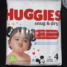 Huggies Snug Dry Size 4 Diapers 22-37 lbs 27 Count Leakproof Fragrance Free