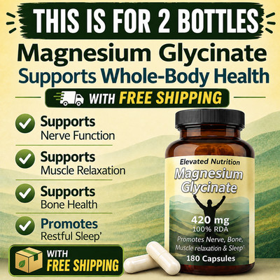 2 Pack Magnesium Glycinate  420mg, 100% RDA, High Absorption, Elevated Nutrition