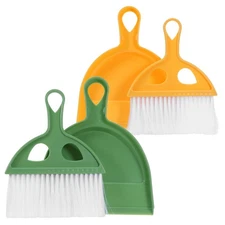 2 Sets Mini Dustpan and Brush Handheld Broom Plastic Desktop with