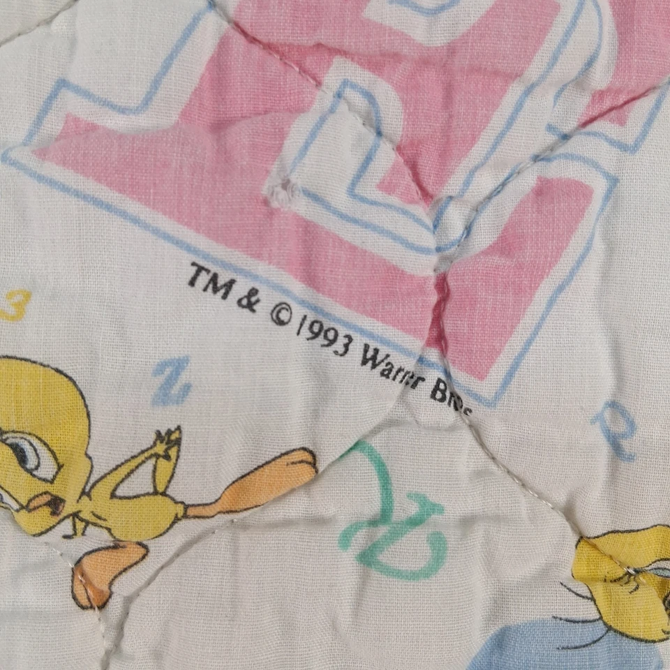 Manta acolchada vintage 1993 Baby Looney Tunes Sylvester Piolín A B C Warner Bros Foto 3 de 4