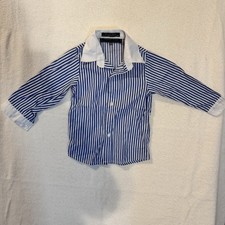 Andrew Fezza Boys Toddler Sz 24m Button Down Dress Shirt Blue White Striped