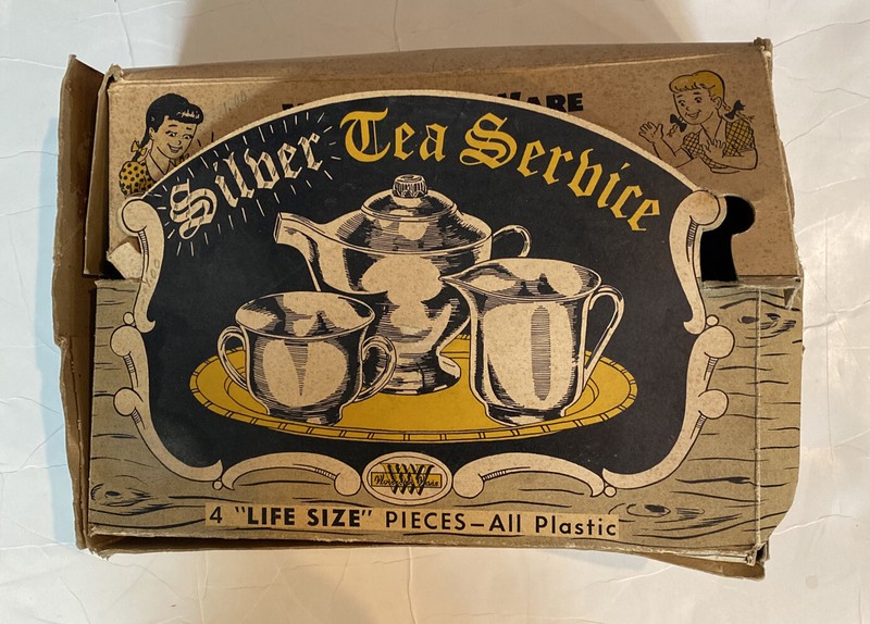 Vintage Worcester Ware 4 Piece Silver Plastic Tea Service No 67 Original Box