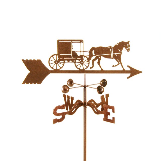 Antique Look Horse & Buggy Weathervane, Amish Carriage Vane w/ Choice