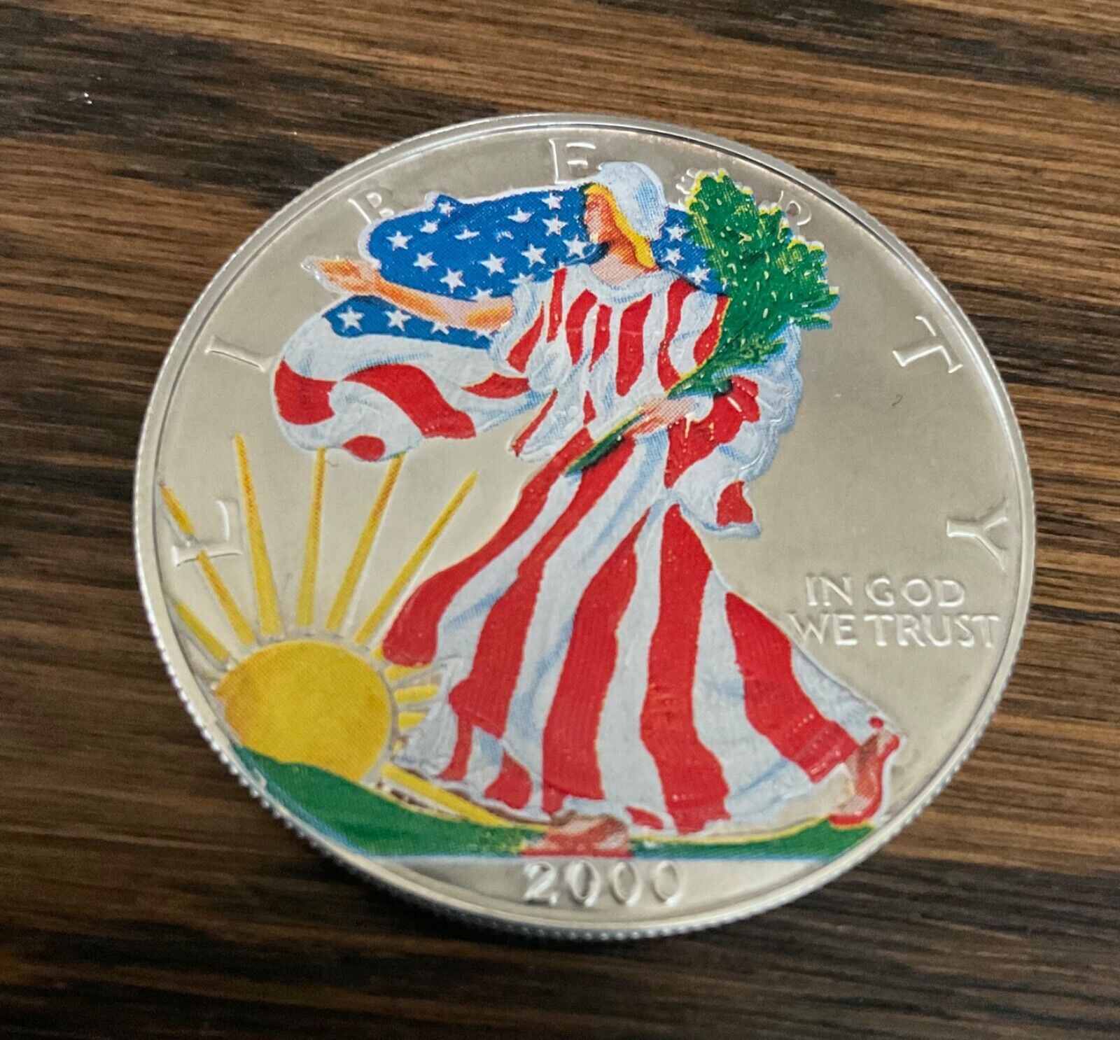 2000 $1 American Silver Eagle 1oz .999 Colorized USA Flag Painted w/ Box & COA 