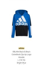 Adidas Sweater Boys L Blue Full Zip Blue Color Block Hoodie Youth Large NWT