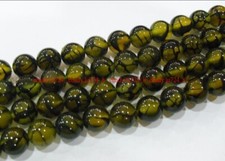 Genuine Natural 10mm Yellow Dragon Veins Agate Gems Round Loose Beads 15"
