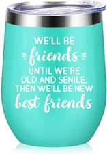 IMENSEAS Metal TUMBLER 12oz " We'll be friends " seafoam green metal straw brush
