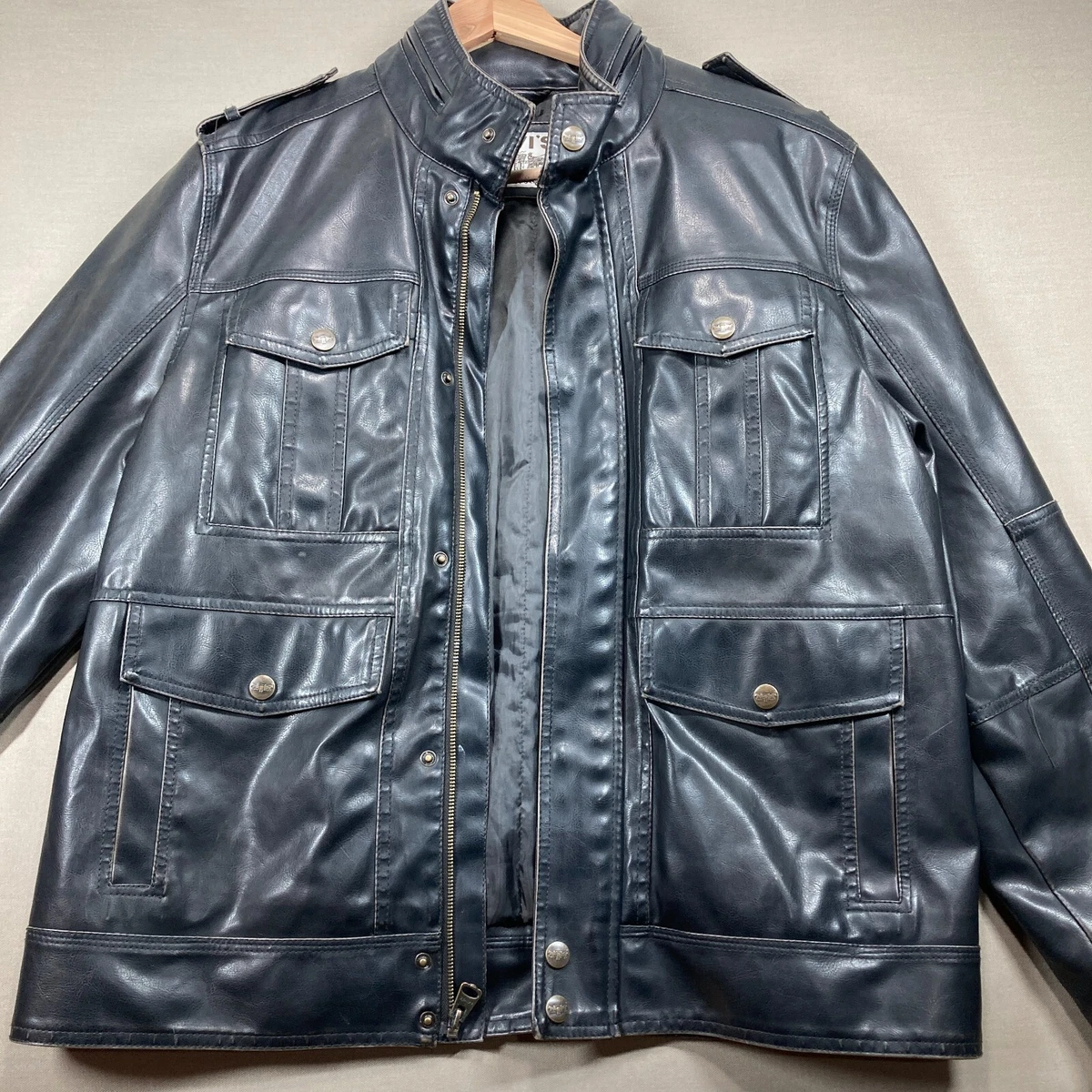 Black Levi Strauss Co Mens Faux Leather Full Zip Jacket Size L