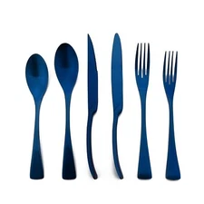 Luxury 18/10 Stainless Steel Matte Blue Flatware Set - Silverware Cutlery Ute...