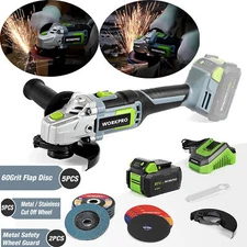 WORKPRO 20V Cordless Angle Grinder Kit Tool 4.5-in Cut-Off Wheels Grit Flap Disc