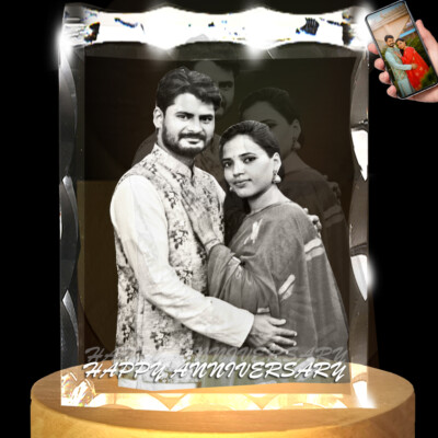 Anniversary Gift Personalized 3D Crystal Photo Frame Custom Laser Etched Picture
