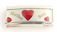 Mother Son Red Hearts Superlink 9mm Italian Charm Modular Stainless Steel Link Mother Son Red Hearts Superlink 9mm Italian Charm Modular Stainless Steel Link