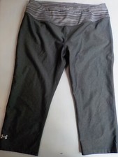 UNDER ARMOUR Stretch/Active Capri Yoga Pants-Gray w/Striped Waistband-SZ MD