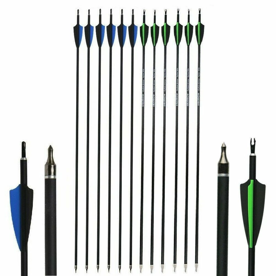 12pcs Carbon 30" Hunting Vane Spine 500 Recurve Bow Compound Bow Arrows - Image 4 of 4