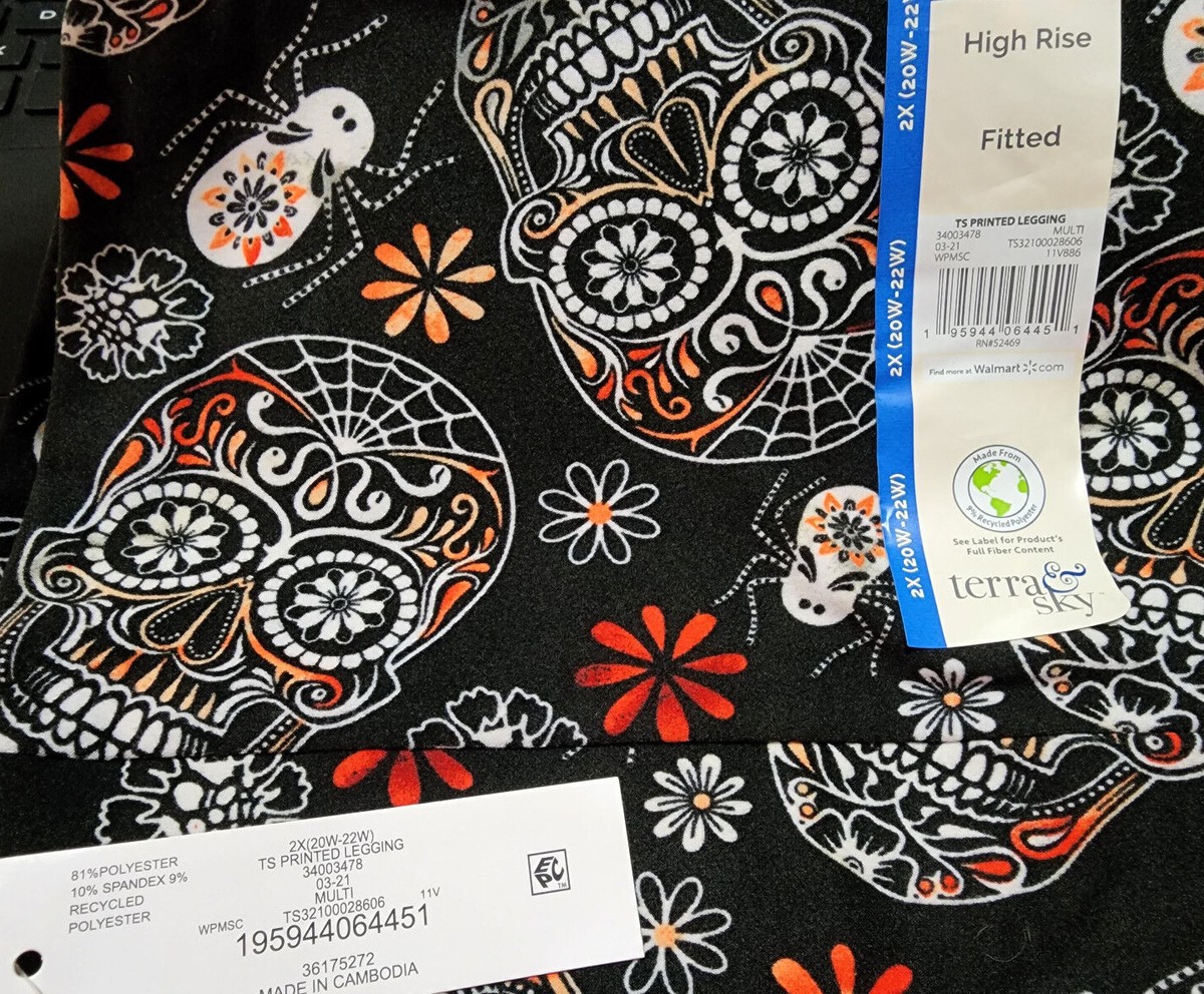 Halloween Skull Fitted Leggings High Rise Terra & Sky Womens Sz 0X