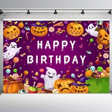 10x8ft Candy Purple Ghost Pumpkin Happy Halloween Photo Background Studio Props