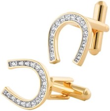 1Ct Round Cutb Lab Created Diamond Horseshoe Men Cufflink 14K Yellow Gold Plated