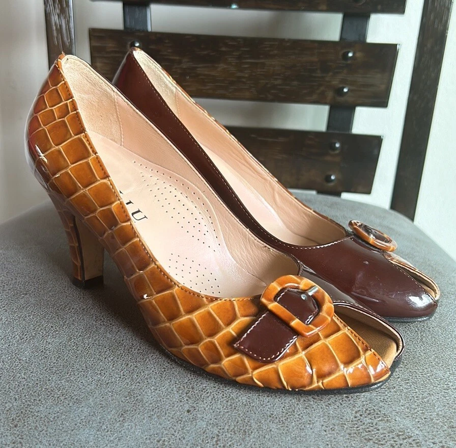 Anyi Lu с открытым носком крокодиловый принт пряжка каблук размер 37 1/2 - Изображение 4 из 4