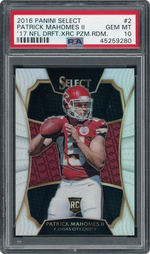 PATRICK MAHOMES II PSA 10 2016 PANINI SELECT #2 2017 DRAFT XRC SILVER PRIZM RC