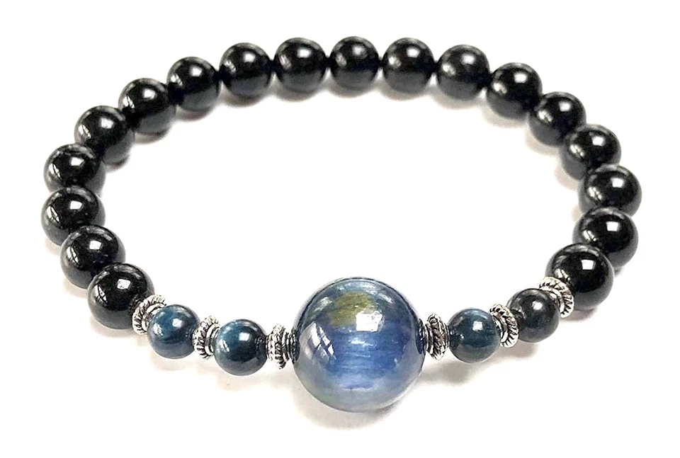 8 мм черный турмалин и 14 мм кианит эластичный браслет | Козерог, Овен зодиак - Изображение 3 из 4