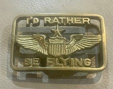 Vintage Brass Belt Buckle Aircrew Wings Pilot I d Rather Be Flying