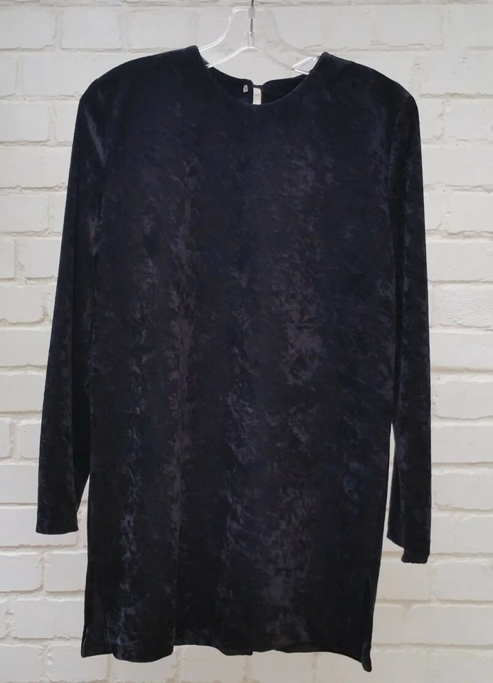 TUNIQUE LÉGÈRE LONGUE VELOURS NOIR MANCHES LONGUES POLYESTER T1 FENTES LATÉRALES - Photo 1/4