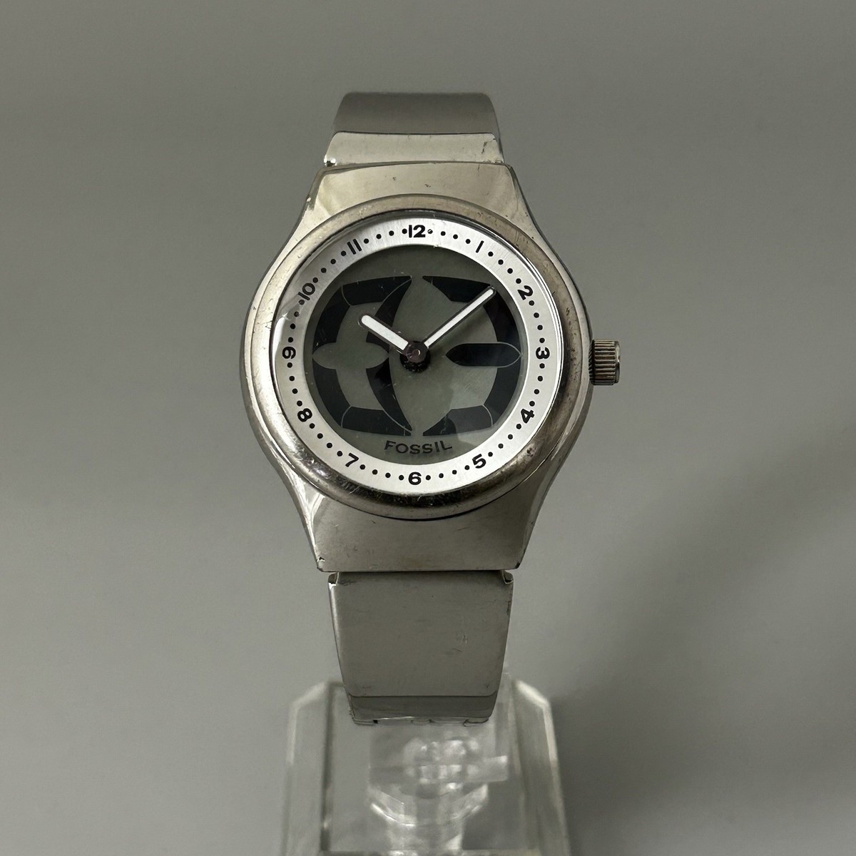 Rare y2k FOSSIL Big Tic Watch White w/ Steel Strap JR-7843 Box