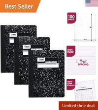 Classic 3-Pack Composition Notebooks   Luxurious Black Marble Cover, 100 Pages