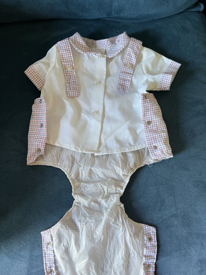 Conjunto de bebé vintage de 3-6 meses en general con baberos interiores de plástico camisa con botones, broches de presión Foto 4 de 4