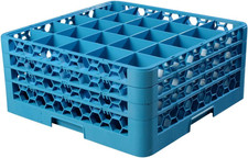 Opticlean Plastic 25-Compartment Divided Glass Rack, Blue, 8.72"