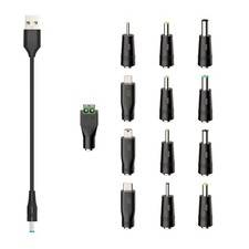 1 USB to DC 5V Power Cord, Universal DC 5.5x2.1mm Cable with 13 Connectors