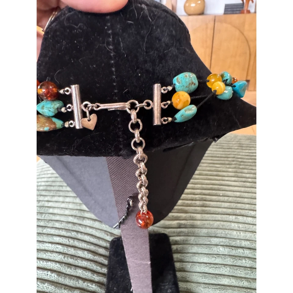 Jay King Turquoise Amber Beaded Necklace 925 Sterling Silver - Image 3 of 4