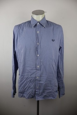 Fred Perry Men Slim Fit Striped Vintage Cotton Long Sleeve Shirt XL Blue