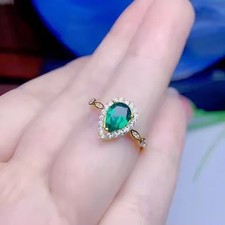 2Ct Pear Cut Simulated Green Emerald Wedding Halo Ring In 14k Yellow Gold Plated