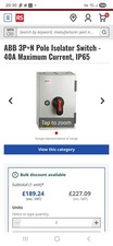 ABB ot32tpn-a 3P+N Pole Isolator Switch - 40A Maximum Current, IP65