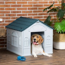 Plastic Dog House W/ Door, Easy to Assemble, for M and S Dogs