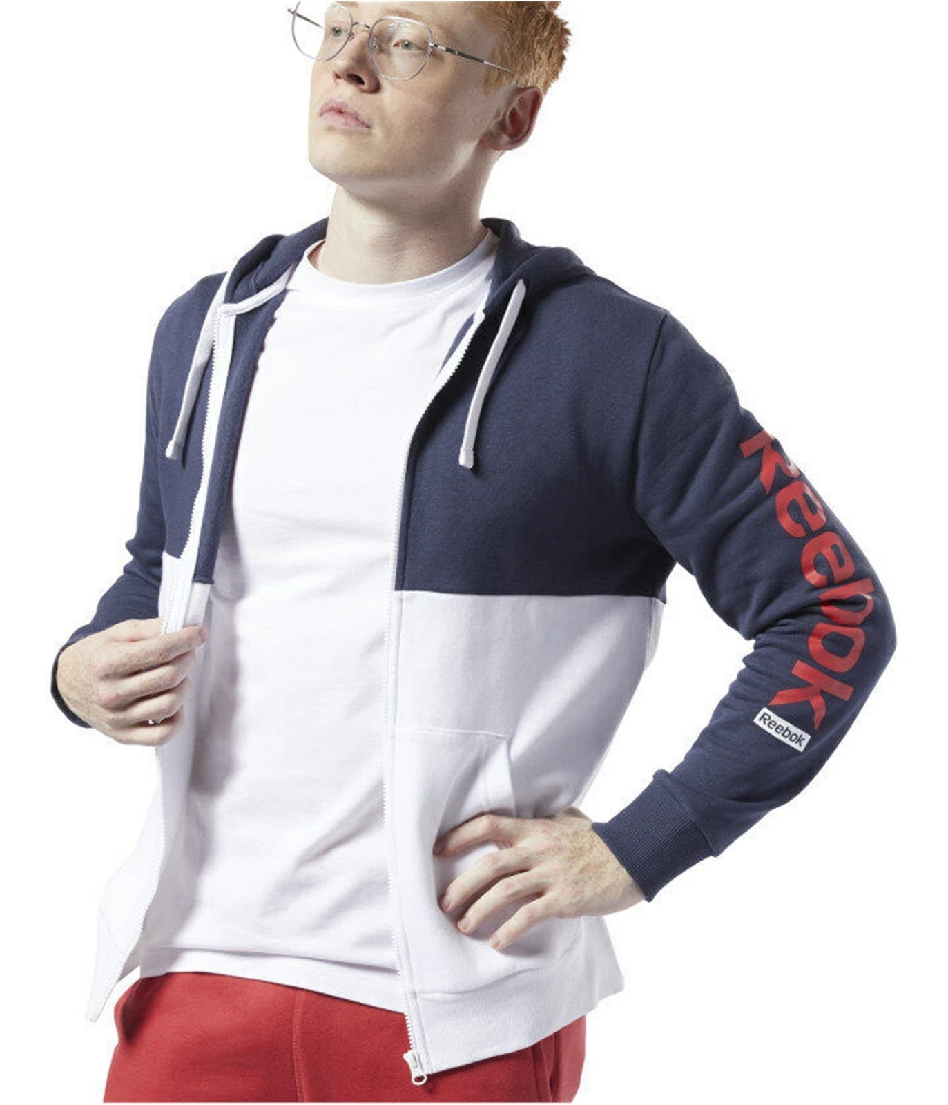Reebok Mens Fleece Hoodie Sweatshirt, hernavy, XS