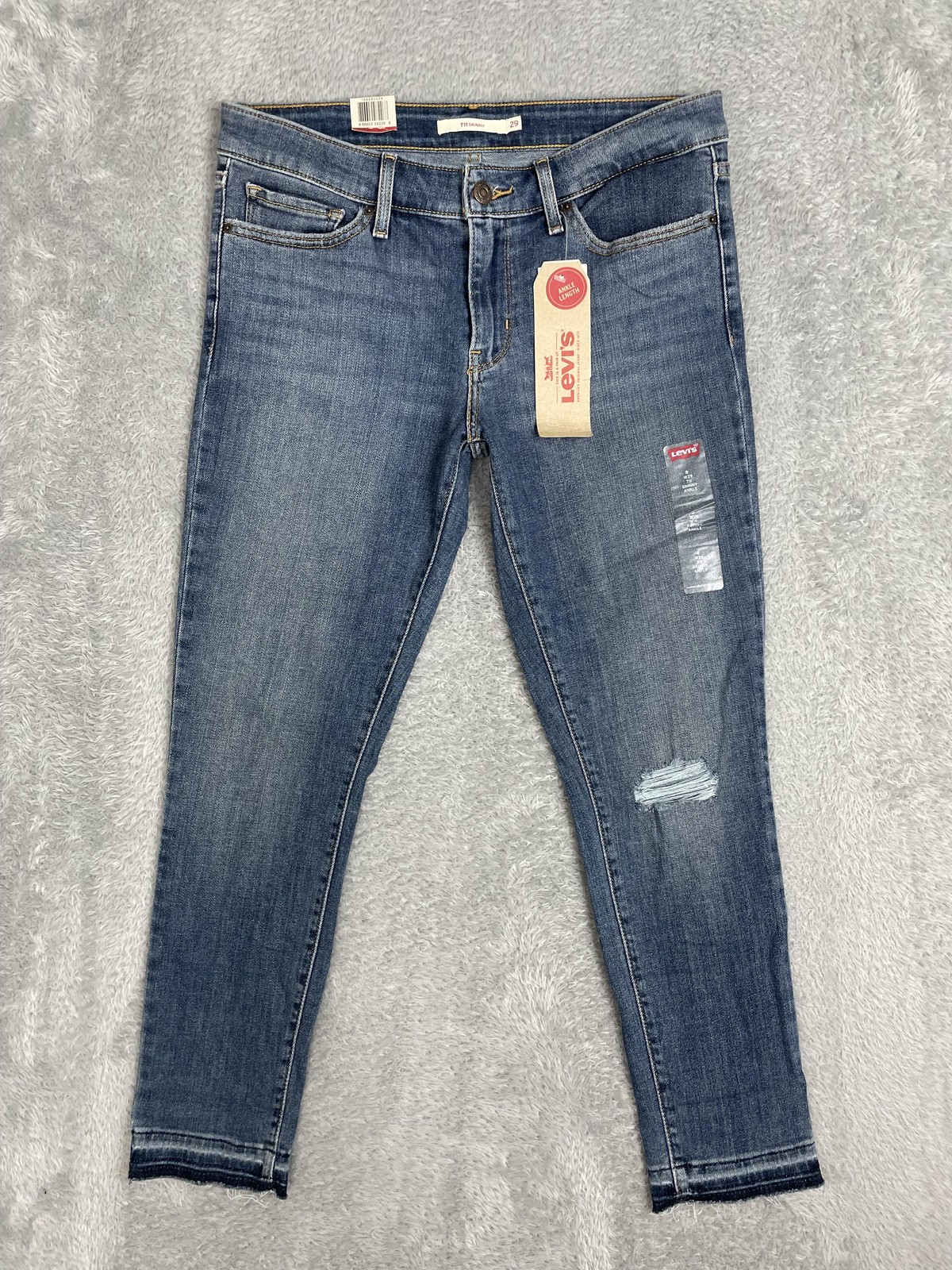 Levis 711 Ankle Skinny Jeans Womens 29 Blue Medium Wash Mid Rise Distressed