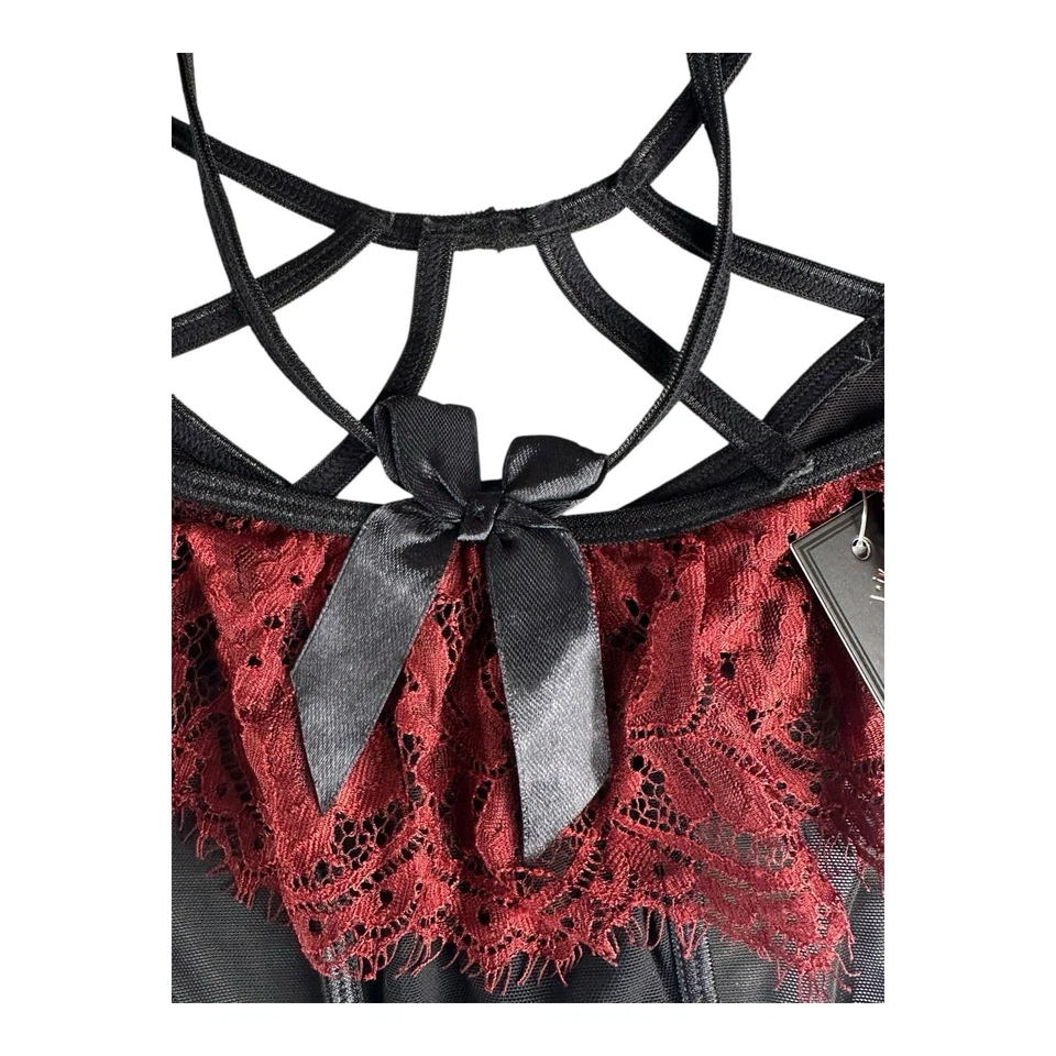 Frederick’s of Hollywood Borgoña Negro Encaje Lencería Panty Talla 1X Foto 3 de 4