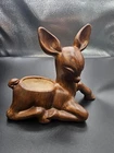 Royal Haeger R1913 Fawn Deer Planter Brown Woodgrain Pottery USA Vintage 9"