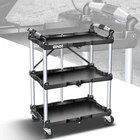 3 Level Folding Service Cart w/ Casters for Warehouse Garage Office Silver