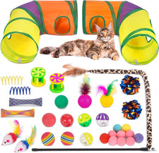 33PCS Interactive Cat Toys, Cat Play Tunnels for Indoor Cats Collapsible, Reli