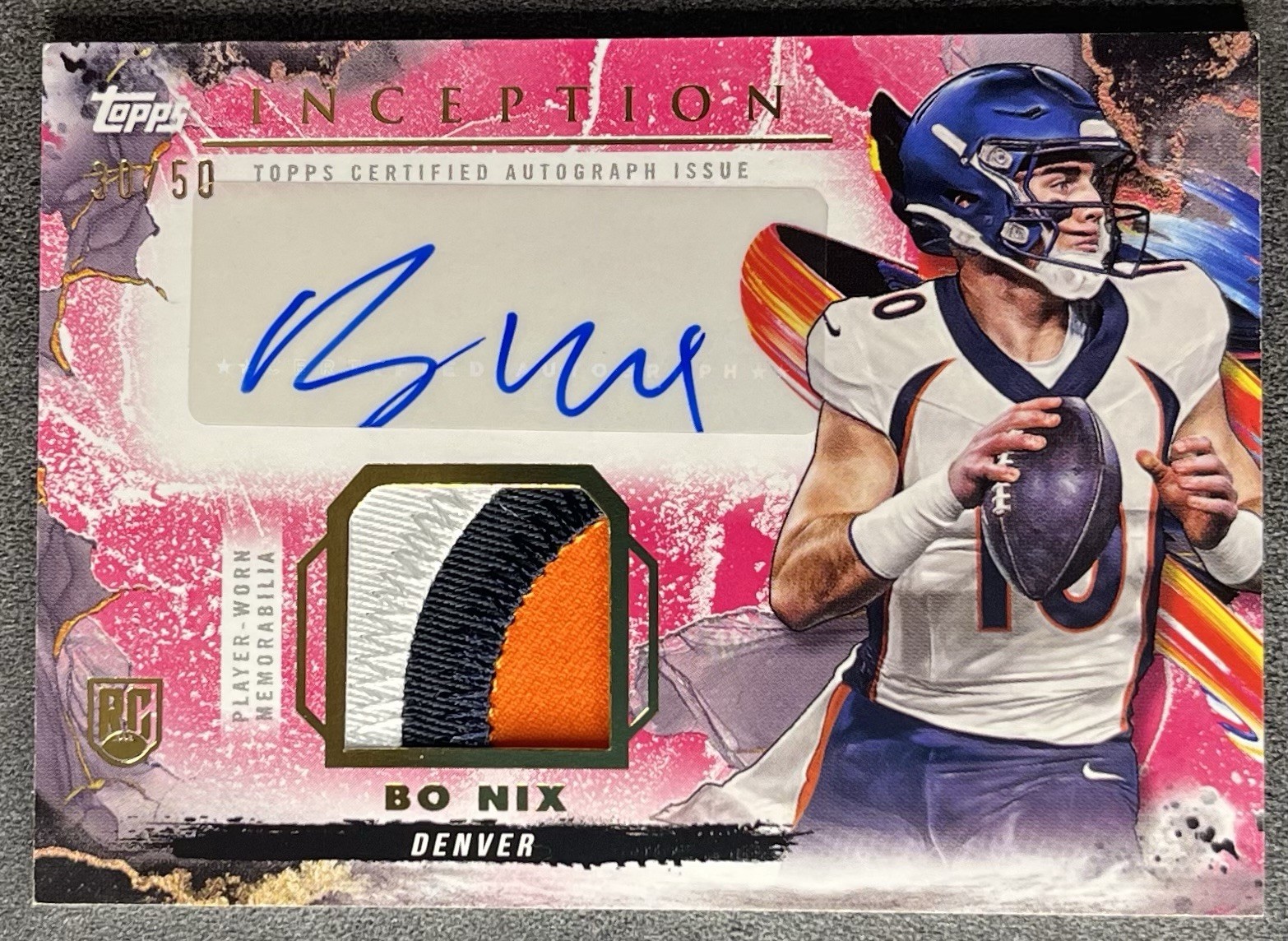 Bo Nix Topps Inception Provenance Patch Autographs #PPABN Magenta