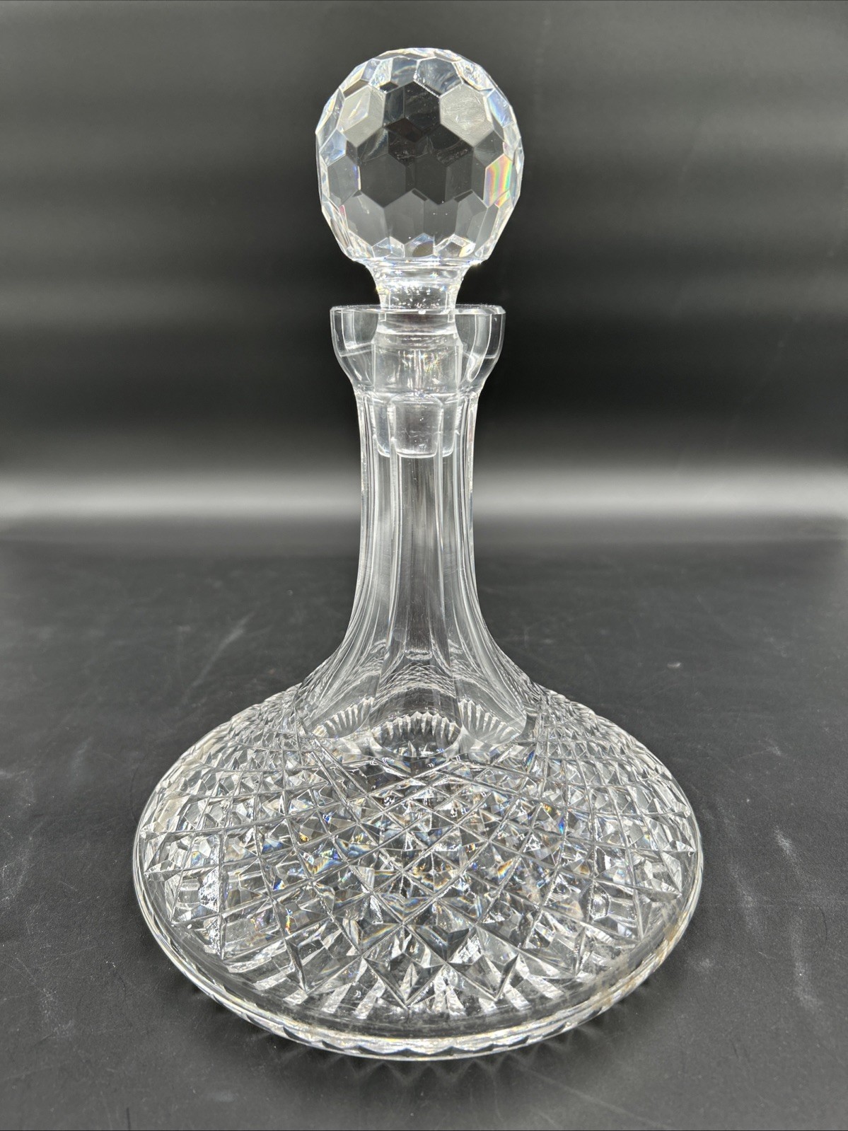 Waterford Lismore Crystal Decanter & Faceted Ball Stopper Signed
