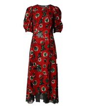 Dolce & Gabbana Red Floral Print Nylon A-line Midi Women's Dress