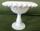 VTG. MILK GLASS HOB NAIL PEDESTAL CANDY OR NUT DISH 5" TALL BY 6" DIAMETER