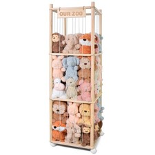 Stuffed Animal Storage, Wooden Cute Zoo Toy Holder with Brake Wheels, Space S...