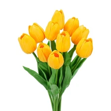 10 Pcs White Artificial Tulips Flowers Real Touch Latex Fake Tulip Bouquet