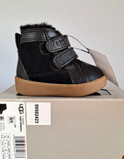 UGG Baby Rennon II Black Sneaker Boots Infant Crib Size 0/1 Newborn Leather NEW
