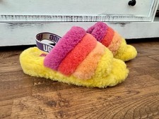 UGG Fluff Yeah Yellow Rainbow Slide Slippers Women's Size 6